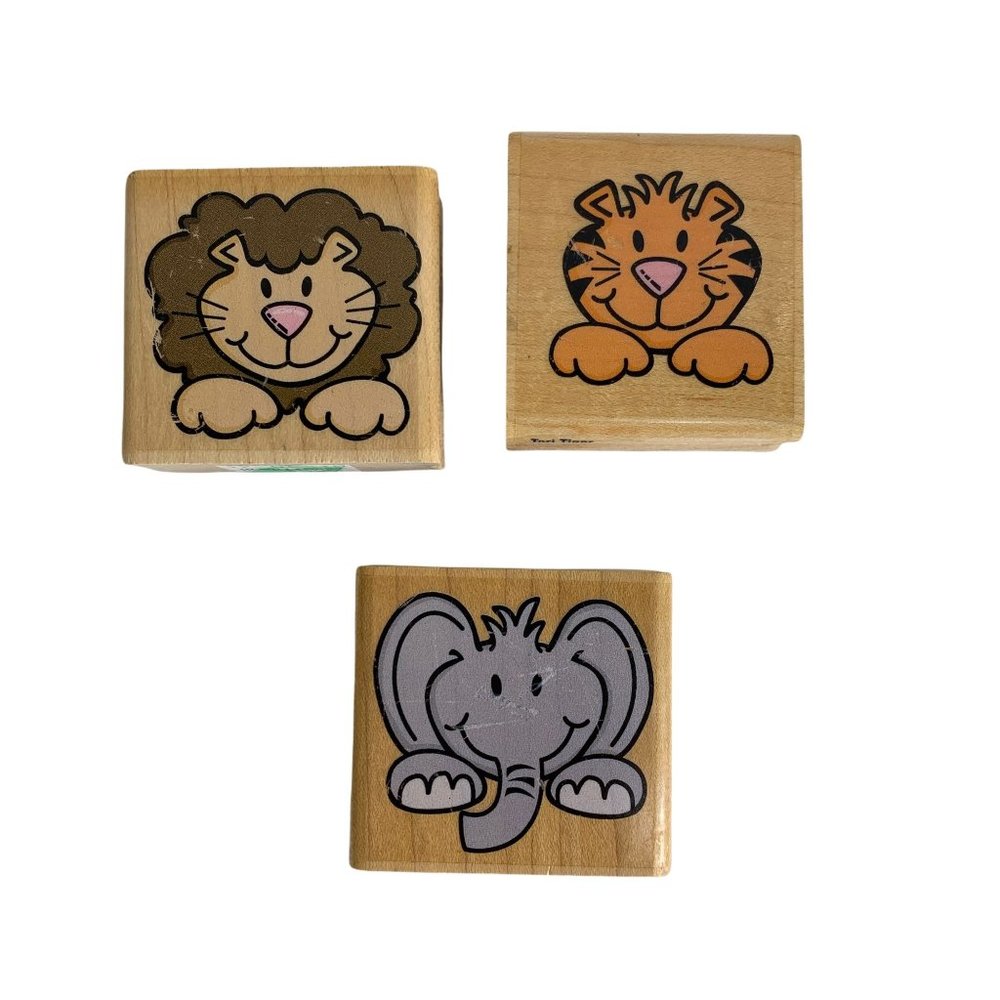 Lion Tiger Elephant Wooden Stamps NWT NEW Circus Bundle